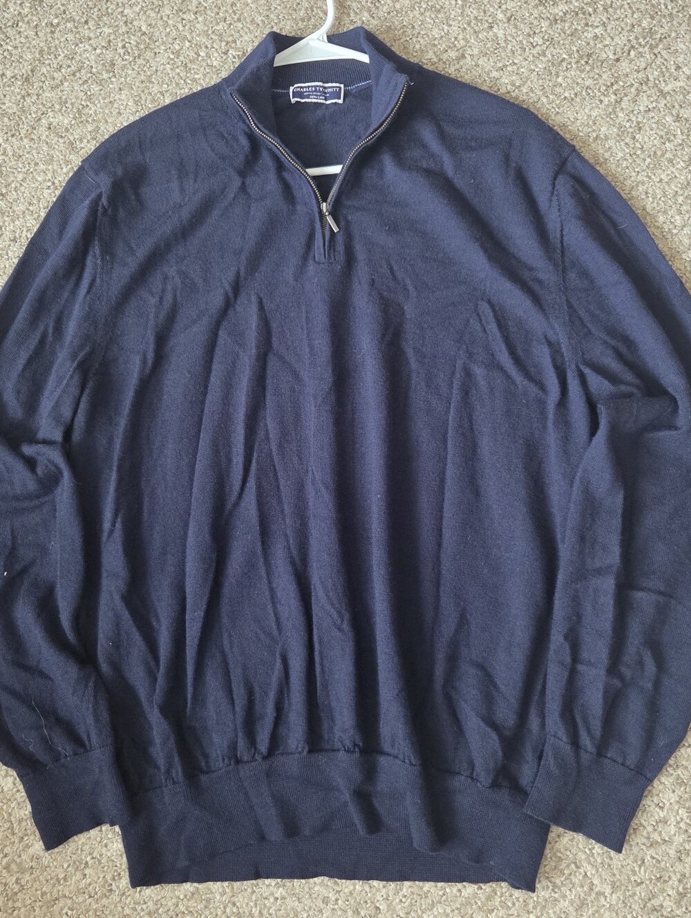 Charles Tyrwhitt 1/4 Zip Sweater Mens XL Blue Merino Wool Pullover Mock Neck